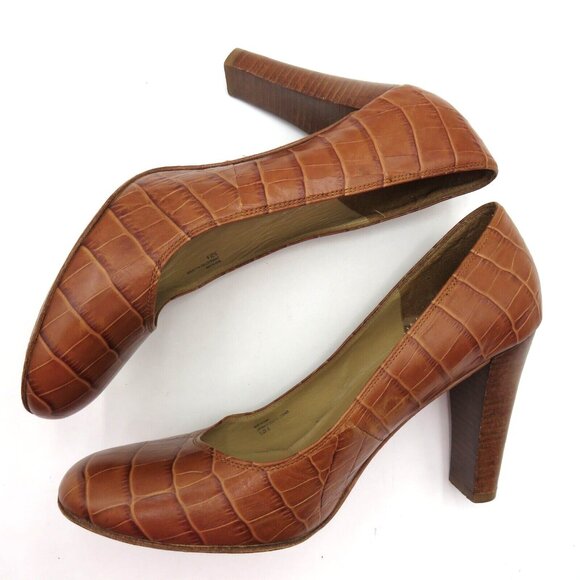Michael Kors Womens Size 8 Brown Leather Pumps Closed Toe 4" Heel Reptile Look - Picture 9 of 11